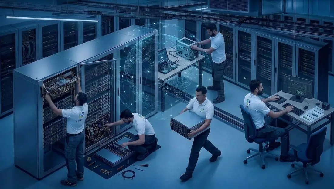 ArmTech engineers in a data center